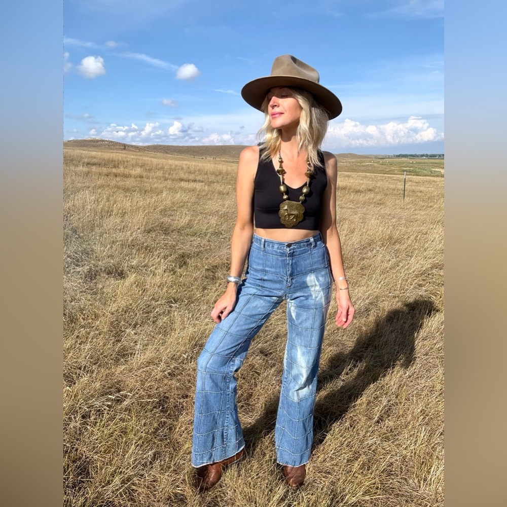 Vintage Paned 1970s Light Blue Flare Jeans